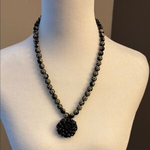 Handmade necklace and clip on earring set and each piece hand painted